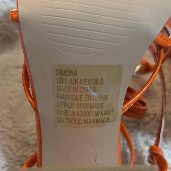 Shoedazzle Orange Croc-Embossed Lace-Up Block Heel Sandals-Dimona - Picture 2 of 3